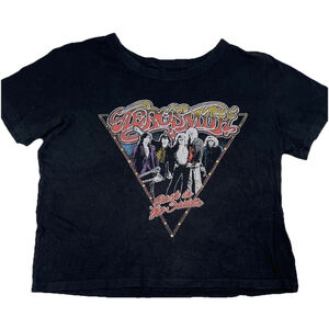 Aerosmith 2017 Concert T-Shirt Women's Black Short Sleeve Crop Top Medium Rivets